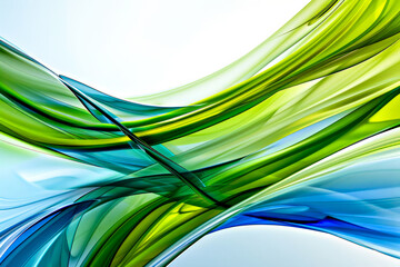 Vibrant Green and Blue Waves, Abstract artwork of flowing green and blue waves, converging and blending seamlessly.