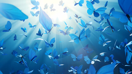 Flying leaves effect with mild sunbeam in 3d illustration vector