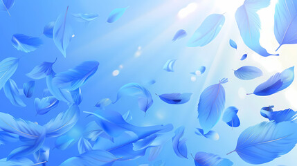 Flying leaves effect with mild sunbeam in 3d illustration vector