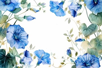 夏の朝顔の水彩画のフレーム（背景・暑中見舞い・壁紙）