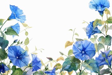 夏の朝顔の水彩画のフレーム（背景・暑中見舞い・壁紙）