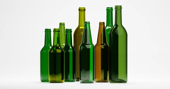 3d render of empty wine beer or liquor glass bottles for packaging industrial or recycle concept