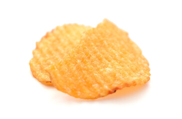 Ridged potato chips isolated on white background