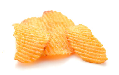 Ridged potato chips isolated on white background
