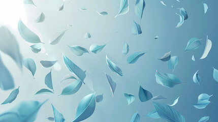 Flying leaves effect with mild sunbeam in 3d illustration vector
