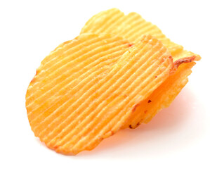 Ridged potato chips isolated on white background