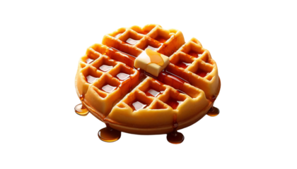 A freshly baked, golden Belgian waffle on a transparent background