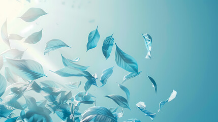 Obraz premium Flying leaves effect with mild sunbeam in 3d illustration vector