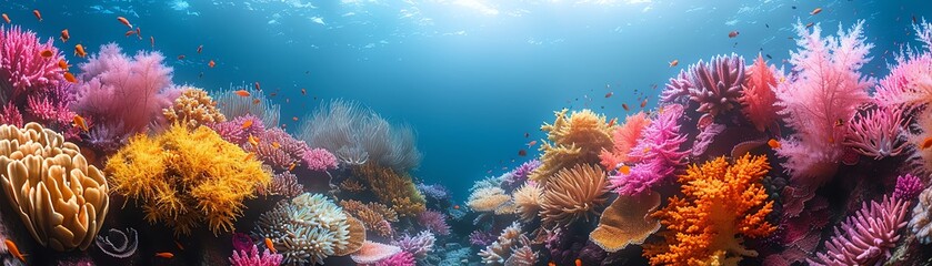 Obraz premium Chemical pollution causing coral death, underwater photography, vibrant colors, highlighting destruction and climate impact