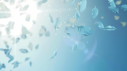 Flying leaves effect with mild sunbeam in 3d illustration vector