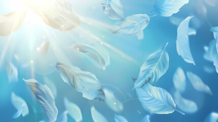 Flying leaves effect with mild sunbeam in 3d illustration vector