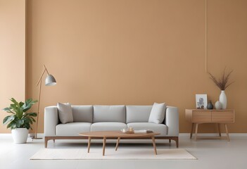 modern living room with sofa, Morning-Lit Minimalist Living Room with Neutral-Toned Sofa