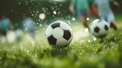 soccer ball on green grass created with Generative AI technology