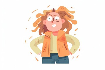 Animated character with wild hair and determined expression, wearing casual clothes. Perfect for creative or motivational themes.