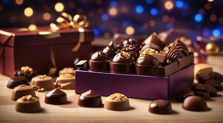 Chocolate pralines in a gift box as a luxury holiday present