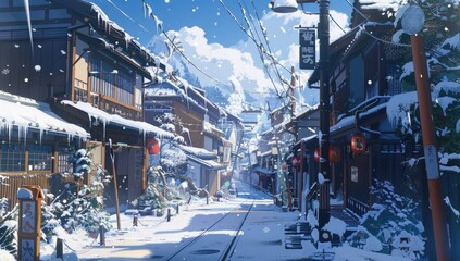 Winter Scene in Historic Japanese Town