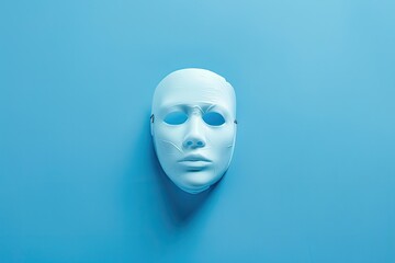 White Face Mask on Light Blue Background