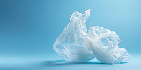 Fototapeta premium Crumpled Plastic Bag on Blue Background