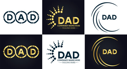 DAD logo. D A D design. White DAD letter. DAD, D A D letter logo design. D A D letter logo design in FIVE, FOUR, THREE, style. letter logo set in one artboard. D A D letter logo vector design.	
