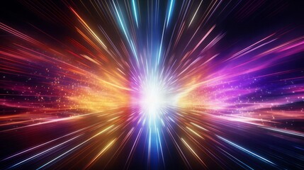 Obraz premium Brightly colored light beams in a futuristic setting copy space, innovation, surreal, Double exposure, Tech landscape