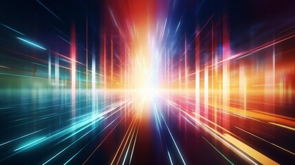 Brightly colored light beams in a futuristic setting copy space, innovation, surreal, Double exposure, Tech landscape