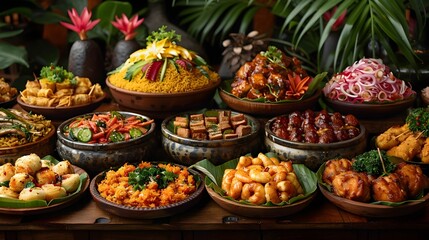 Fototapeta premium A Vibrant Global Feast Exotic Cuisines from Around the World