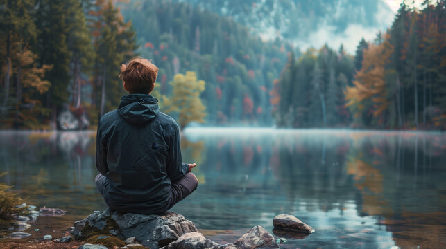 A reflective image of an individual engaged in introspection or self-discovery. as the person explores their emotions, beliefs, and values to gain insight into themselves and their place in the world.