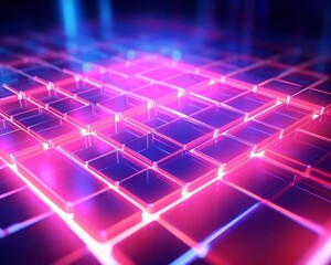 Obraz premium Futuristic neon grid layout with pink illumination selective focus, innovation, dynamic, Multilayer, Digital realm