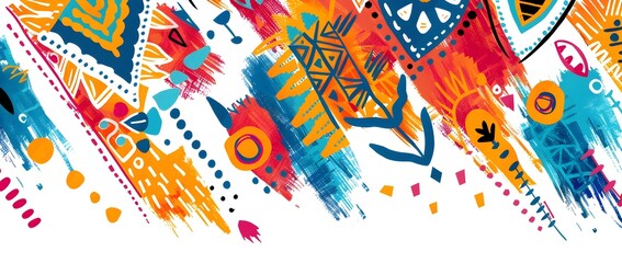 Vibrant Abstract Pattern Border Design Inspired by Ecuadorian Ikat Fabrics for Hispanic Heritage Month Background