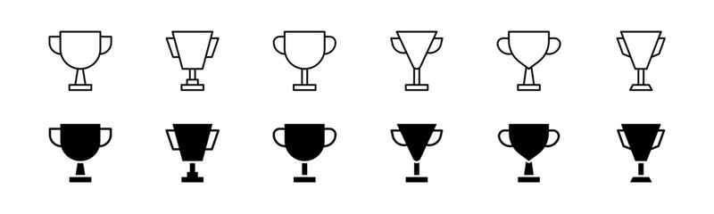 Trophy cup icon. Line and glyph cup. Winner award cup. Trophy set