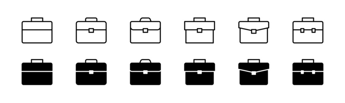 Briefcase icon set. Line and glyph office briefcase