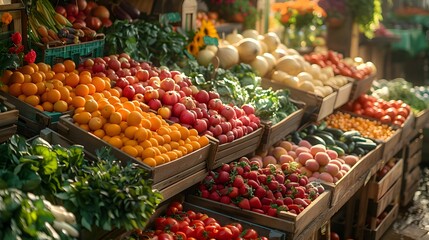 Bountiful Farmers Market Displaying Seasonal Fruits and Vegetables