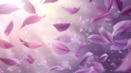 Flying leaves effect with mild sunbeam in 3d illustration vector