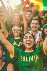 Bolivian football soccer fans in a stadium supporting the national team, La Verde
