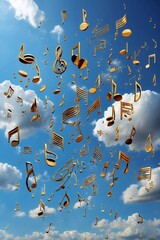 Group of Musical Notes Soaring in the Sky