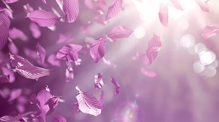 Fototapeta premium Flying leaves effect with mild sunbeam in 3d illustration vector