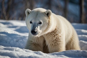 Close-up of a Polar Bear Cub on the Snow in Perfect Sunlight