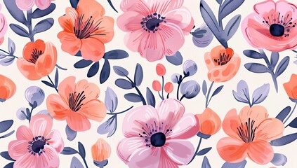 Watercolor Floral Pattern on White Background