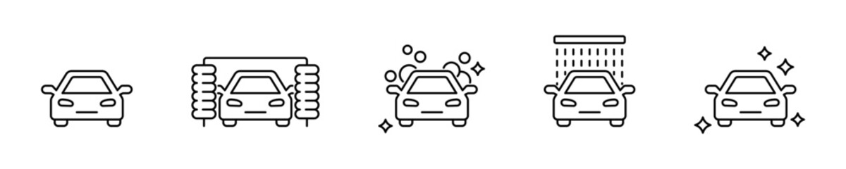 Car wash icon set. Car cleaning service icons. Car washing icon collection