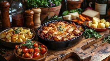 Obraz premium Comforting Meal of Hearty SlowCooked Dishes Nourishment for Body and Soul