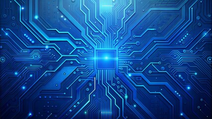 Obraz premium Tech Circuit Board: Detailed, blue-toned circuit board design, ideal for tech-themed abstract backgrounds. 