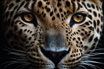 Obraz premium Close-up of a leopard's face on a black background