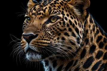 Fototapeta premium Close-up of a leopard's face on a black background