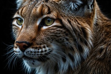 Close-up of a lynx's face on a black background