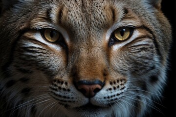 Close-up of a lynx's face on a black background