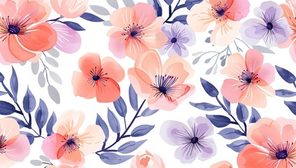 Delicate Watercolor Flowers and Leaves