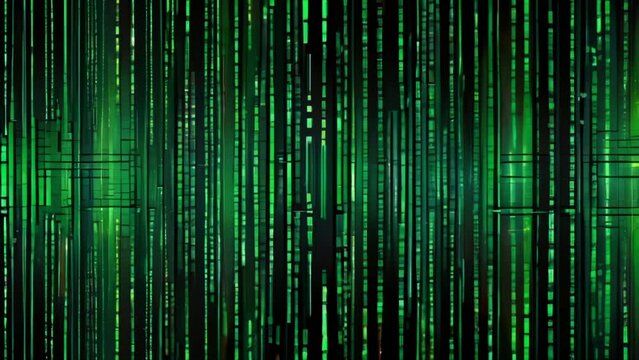 a digital artwork that resembles a matrix of green code streams against a dark background, evoking the iconic visual style of the matrix.