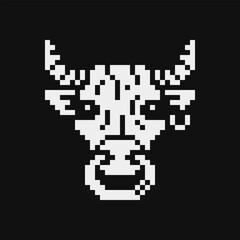 Cow face with nose ring emoji, buffalo head pixel art icon, isolated vector illustration. 8-bit sprite. Design for stickers, logo farm, mobile app. 