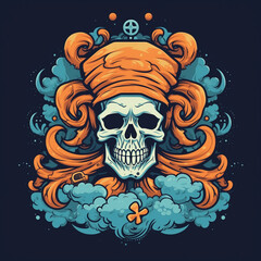 illustration of a skull resembling a colorful pirate, wallpaper, background