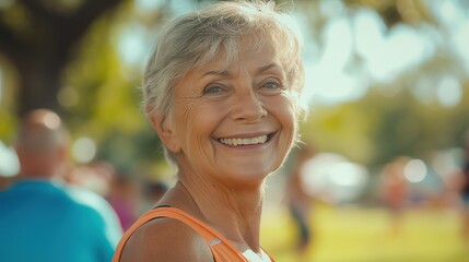 happy senior person stretching in the park